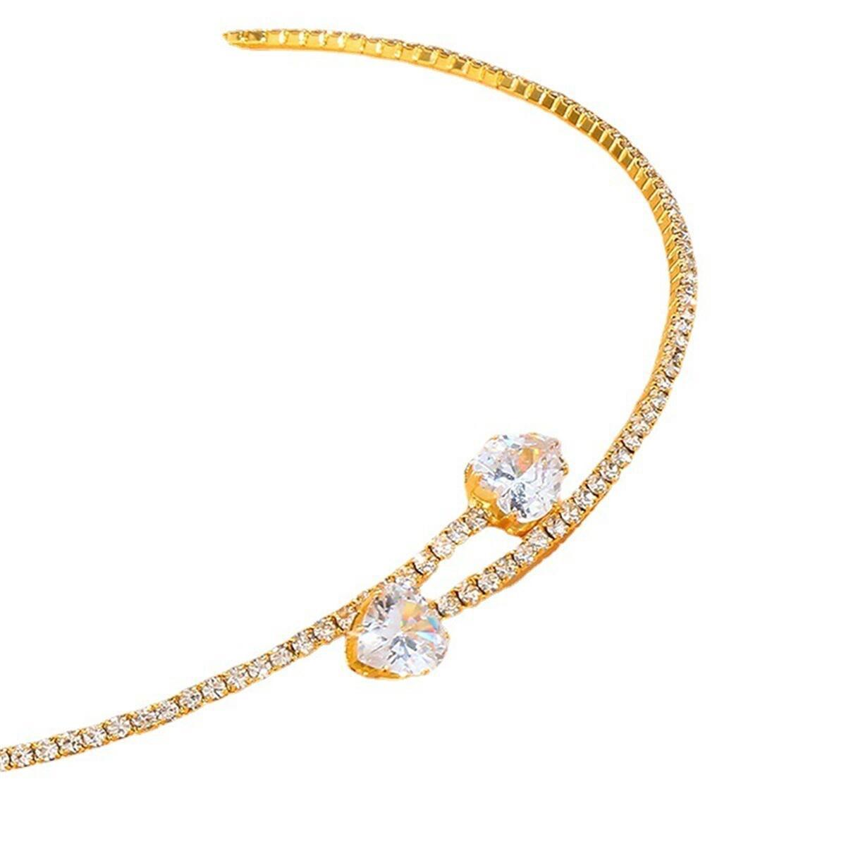 Luxury full diamond geometric zircon necklace choker, fashionable, exquisite and simple neck chain for women.