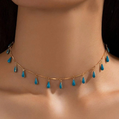 Simple, trendy, versatile, bohemian style, droplet pendant, clavicle chain, short necklace.
