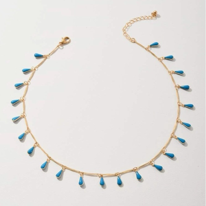 Simple, trendy, versatile, bohemian style, droplet pendant, clavicle chain, short necklace.
