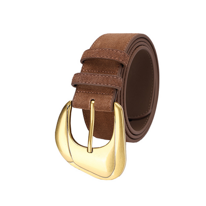 Retro, versatile leather belt with needle-button fastening and genuine leather material