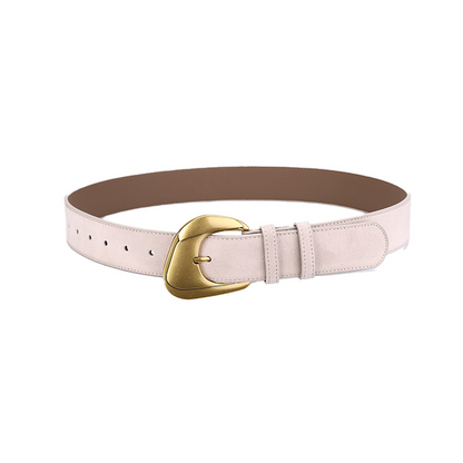 Retro, versatile leather belt with needle-button fastening and genuine leather material