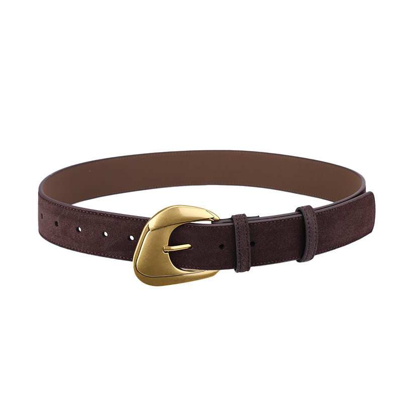 Retro, versatile leather belt with needle-button fastening and genuine leather material