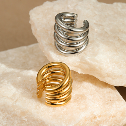 Minimalist C-shaped ear clips for pierced ears, multi-layered fashionable stainless steel earrings