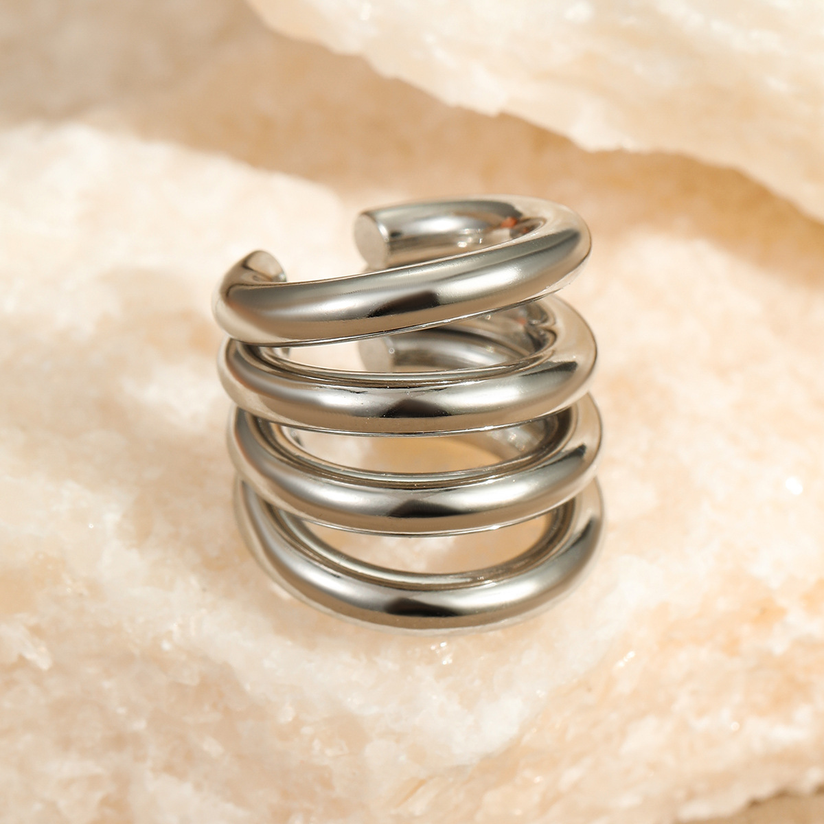 Minimalist C-shaped ear clips for pierced ears, multi-layered fashionable stainless steel earrings