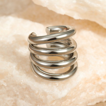 Minimalist C-shaped ear clips for pierced ears, multi-layered fashionable stainless steel earrings
