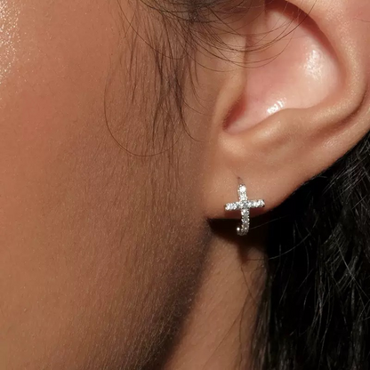 Sterling silver gold-plated sparkling diamond-encrusted mini cross earrings, unique  style versatile earrings for women.