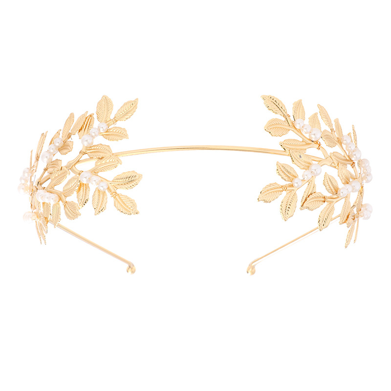 European and  style bridal pearl and leaf headband, gold leaf hair clip, bracelet, earrings, armband set