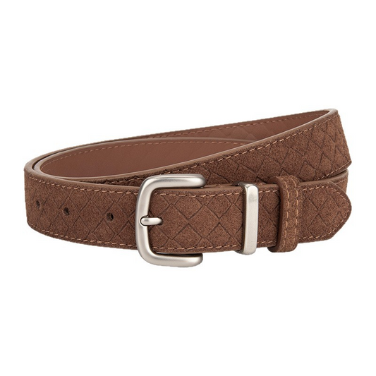 Rustic leather belt with matte finish and suede texture, suitable for women