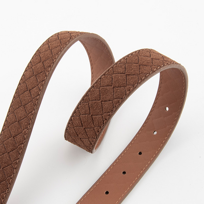 Rustic leather belt with matte finish and suede texture, suitable for women