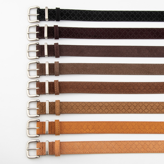 Rustic leather belt with matte finish and suede texture, suitable for women