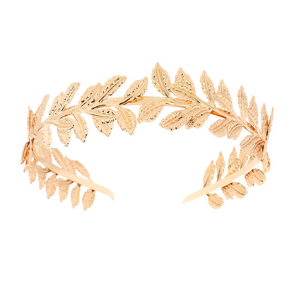 European and  style bridal pearl and leaf headband, gold leaf hair clip, bracelet, earrings, armband set