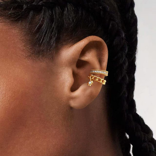 Popular European and  style ear clips for women: fresh and elegant design, cool and stylish hip-hop fashion, chain ear clips, trendy for those without pierced ears.