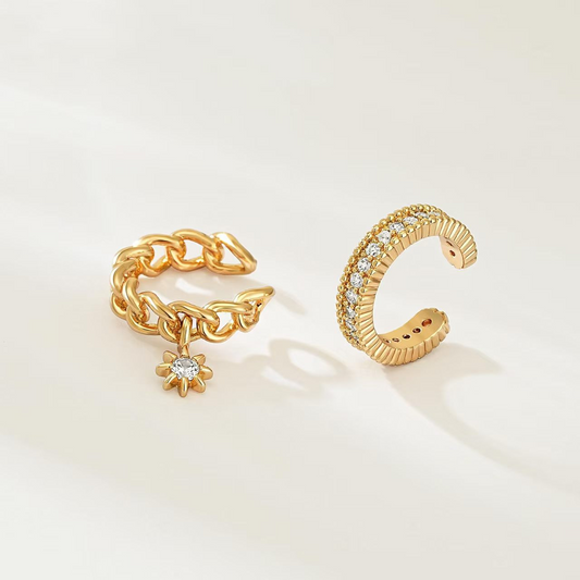 Popular European and  style ear clips for women: fresh and elegant design, cool and stylish hip-hop fashion, chain ear clips, trendy for those without pierced ears.