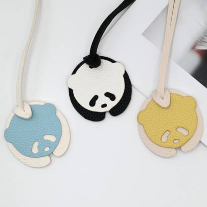 Panda and lychee-patterned leather bag pendant