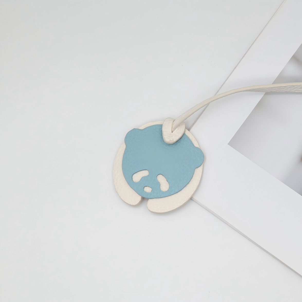 Panda and lychee-patterned leather bag pendant