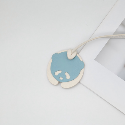 Panda and lychee-patterned leather bag pendant