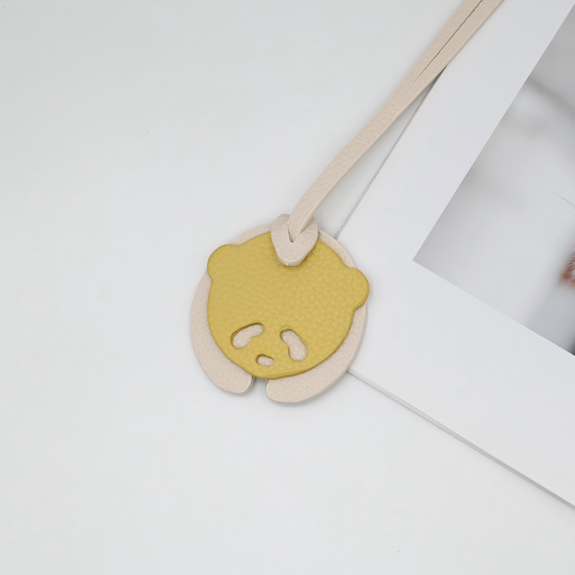 Panda and lychee-patterned leather bag pendant