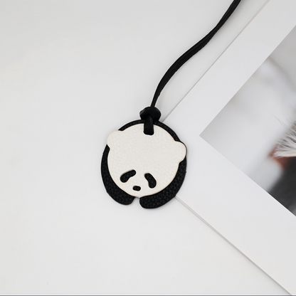 Panda and lychee-patterned leather bag pendant