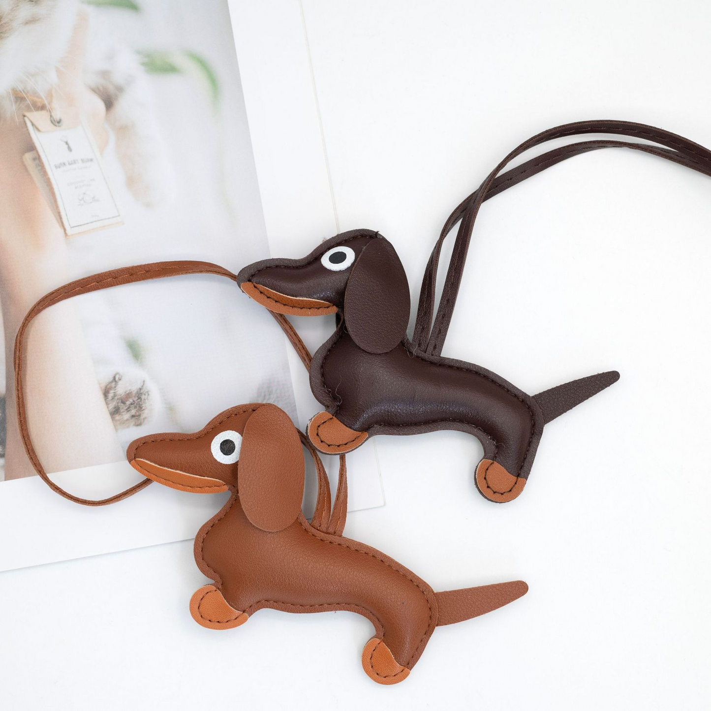 Sausage-shaped dog pendant, leather accessory for cute puppies, suitable for bag hanging decorations