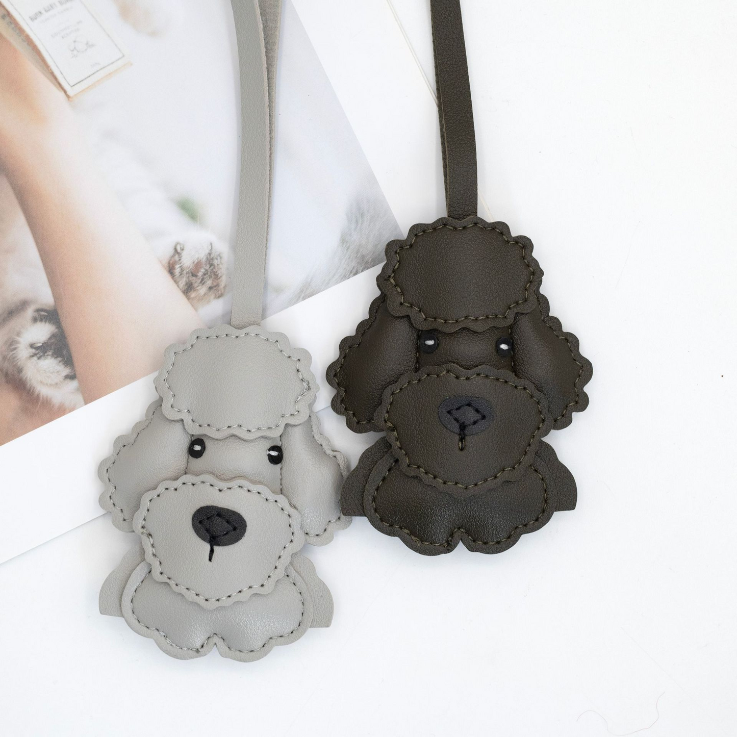 Cute cartoon-style leather bags and keychains in teddy bear design