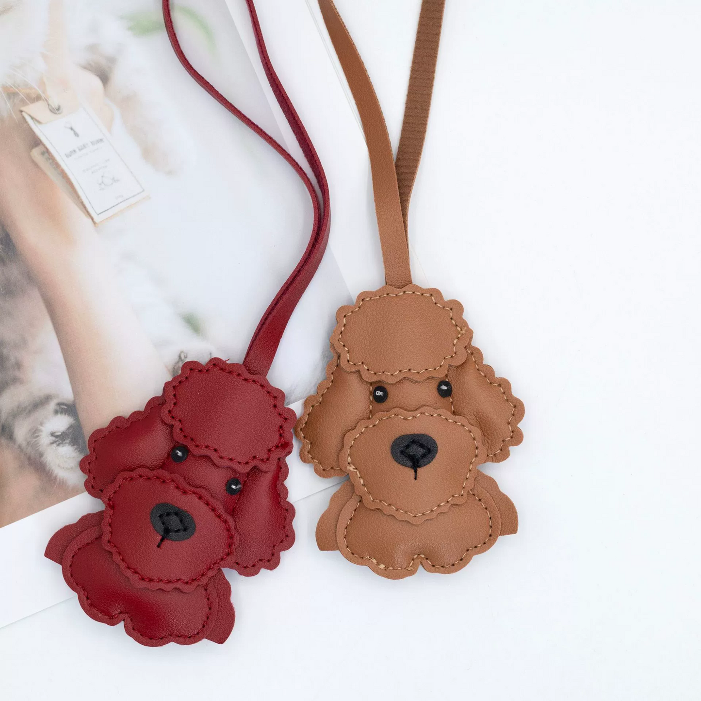 Cute cartoon-style leather bags and keychains in teddy bear design