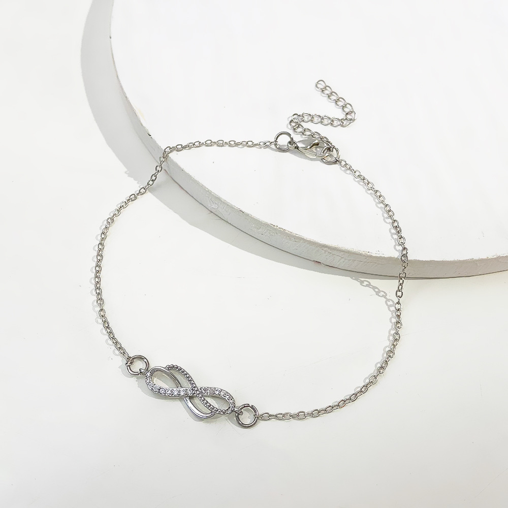 Retro, infinity-shaped, 8-character ring buckle ankle chain