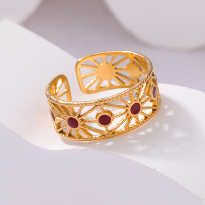 A stylish, lightweight, and retro gold-plated stainless steel ring for women that does not fade in color.