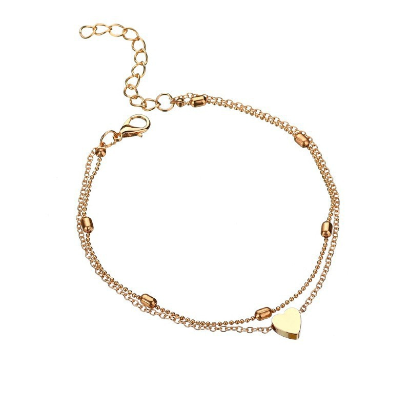 Beaded chain, multi-layered heart-shaped alloy design – a feminine beach shoe accessory