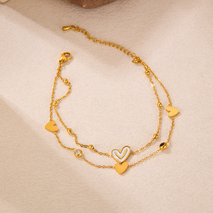 Mother oyster smile heart-shaped ankle bracelet