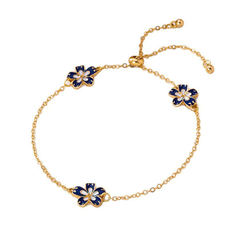 Enamel-glazed flower-patterned women's ankle bracelets
