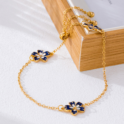 Enamel-glazed flower-patterned women's ankle bracelets