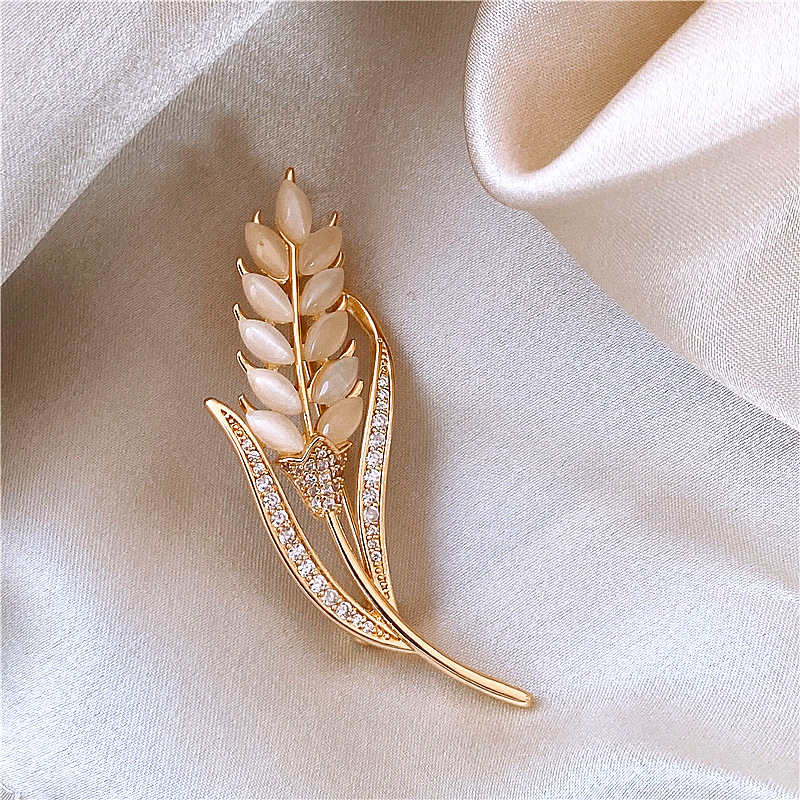 Bustflower silk scarf clasp, wheat ear brooch for women