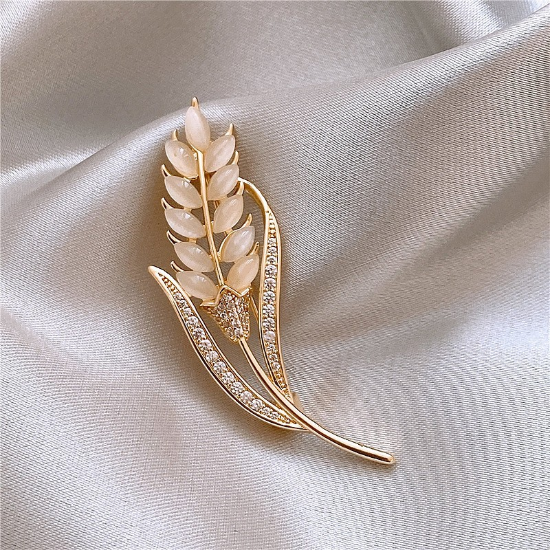 Bustflower silk scarf clasp, wheat ear brooch for women