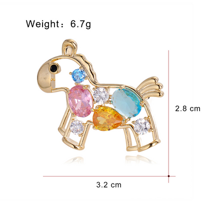 Colorful sparkling diamond pony brooch – a small, niche-style pin for women