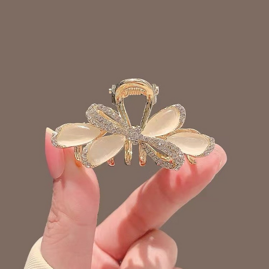Cat's eye stone bow hair clip, small hair clip for forehead bangs, hair ornament, half-up hair clip, high-end hair accessory