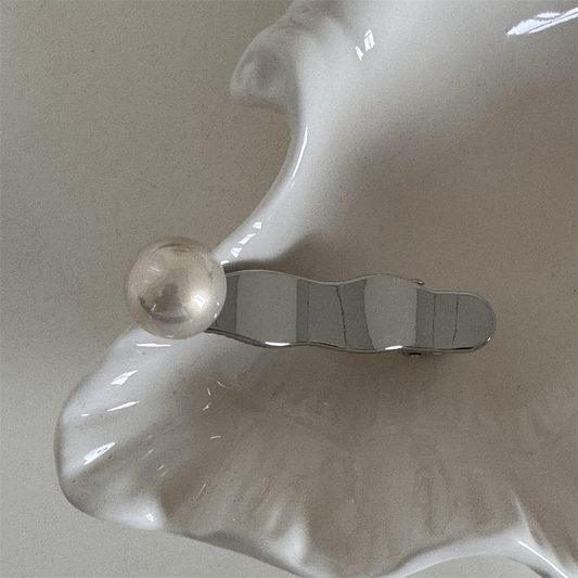 High-end silver metallic pearl hair clip for women, gentle princess headdress, duckbill clip, bangs clip hair accessory