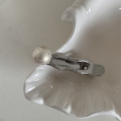 High-end silver metallic pearl hair clip for women, gentle princess headdress, duckbill clip, bangs clip hair accessory