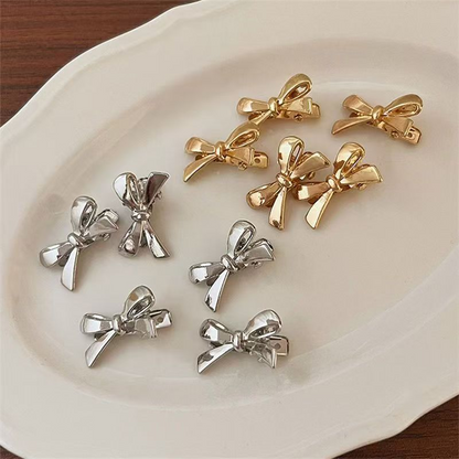 New style metal silver bow hair clip for women, side bangs hair clip, small duckbill clip hair accessory.
