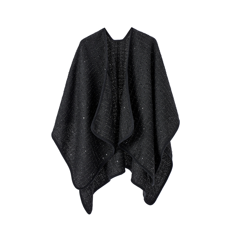Black sequined wool shawl