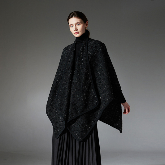 Black sequined wool shawl