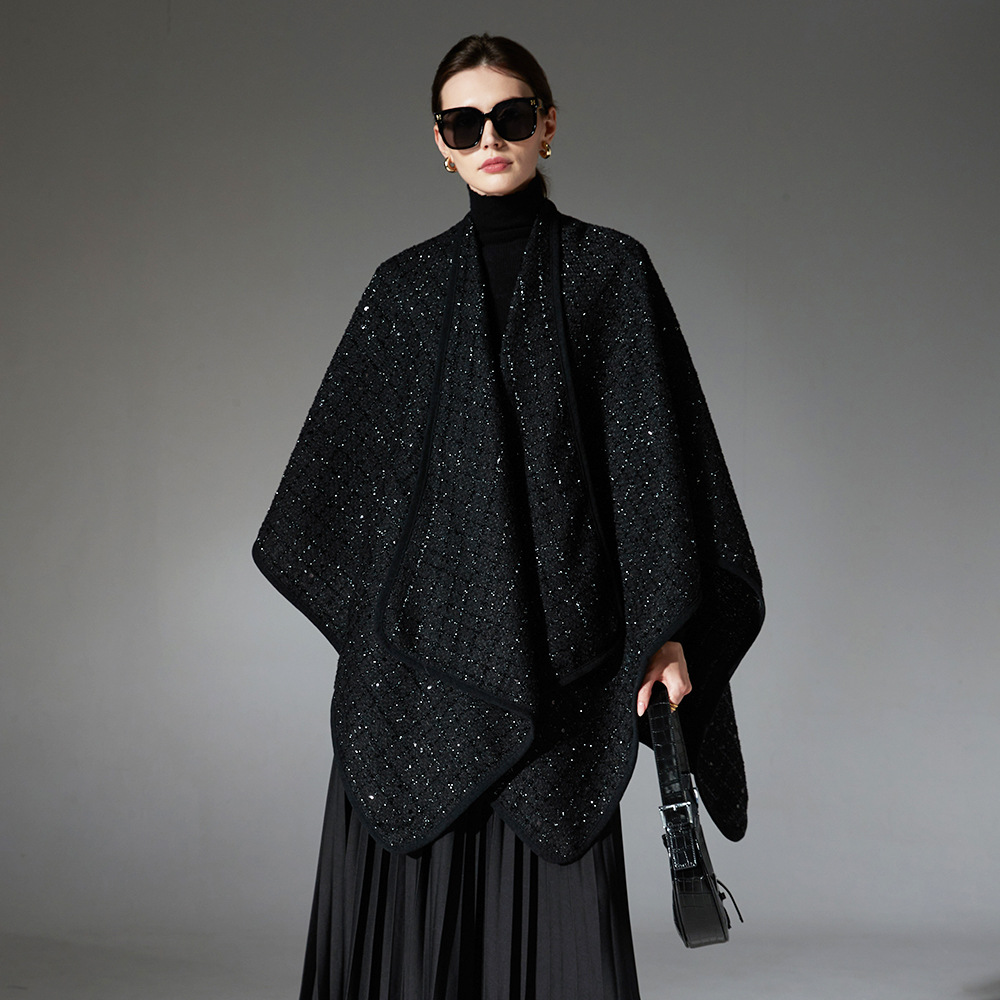 Black sequined wool shawl