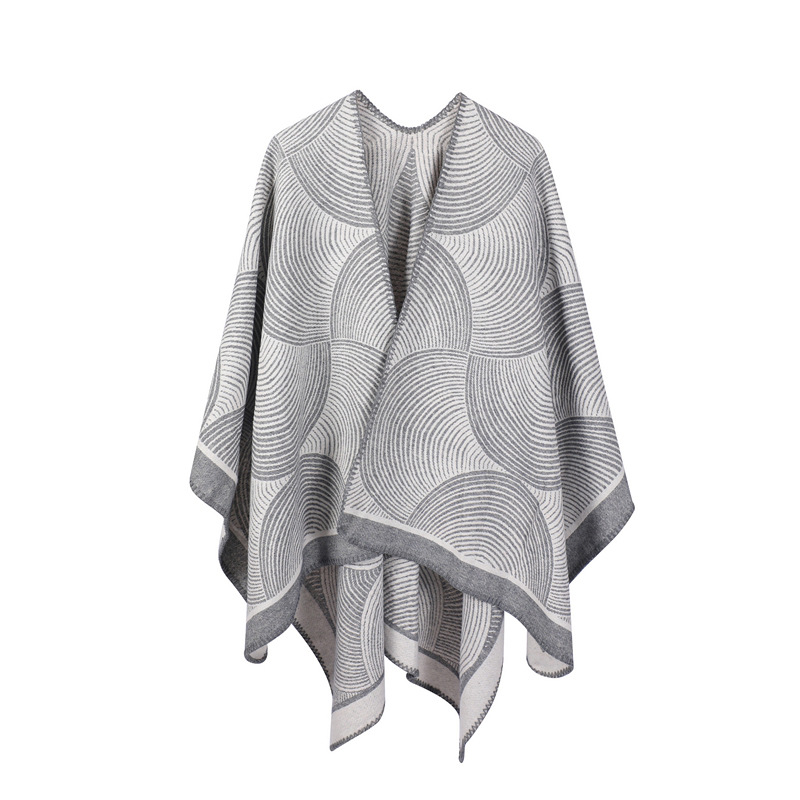 Large jacquard geometric wool shawl, imitation cashmere