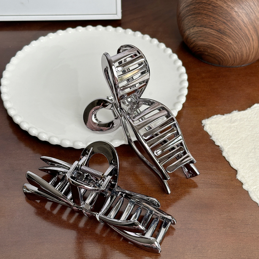High-end metallic silver resin hair clip, large size, updo hair clip, versatile ponytail clip