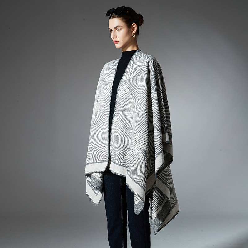 Large jacquard geometric wool shawl, imitation cashmere