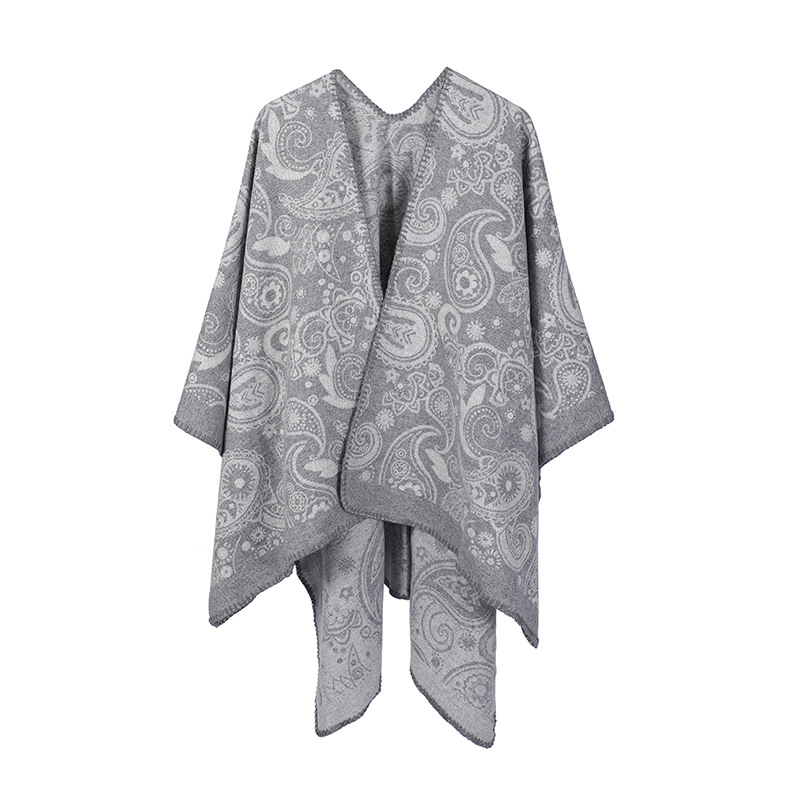 Knitted cashew-patterned woolen shawl with mixed materials