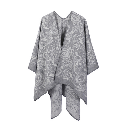 Knitted cashew-patterned woolen shawl with mixed materials
