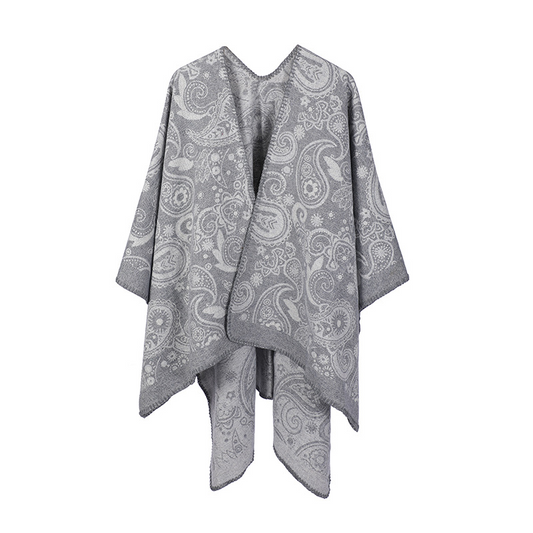 Knitted cashew-patterned woolen shawl with mixed materials