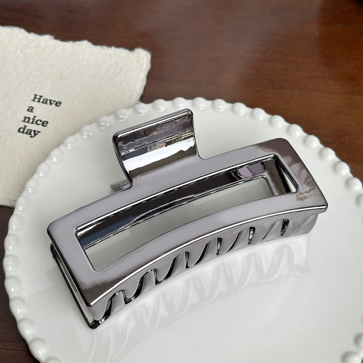 High-end metallic silver resin hair clip, large size, updo hair clip, versatile ponytail clip