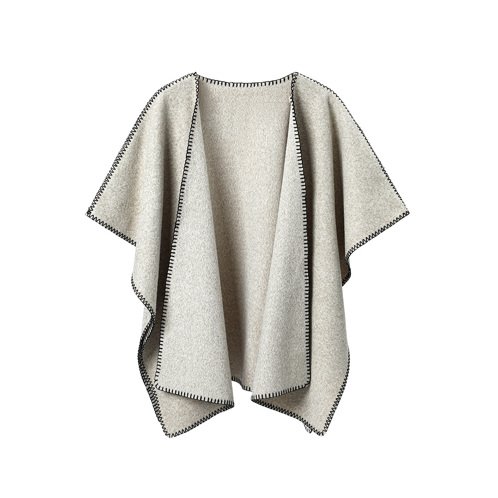 Double-sided, lock-stitched, solid-color shawl