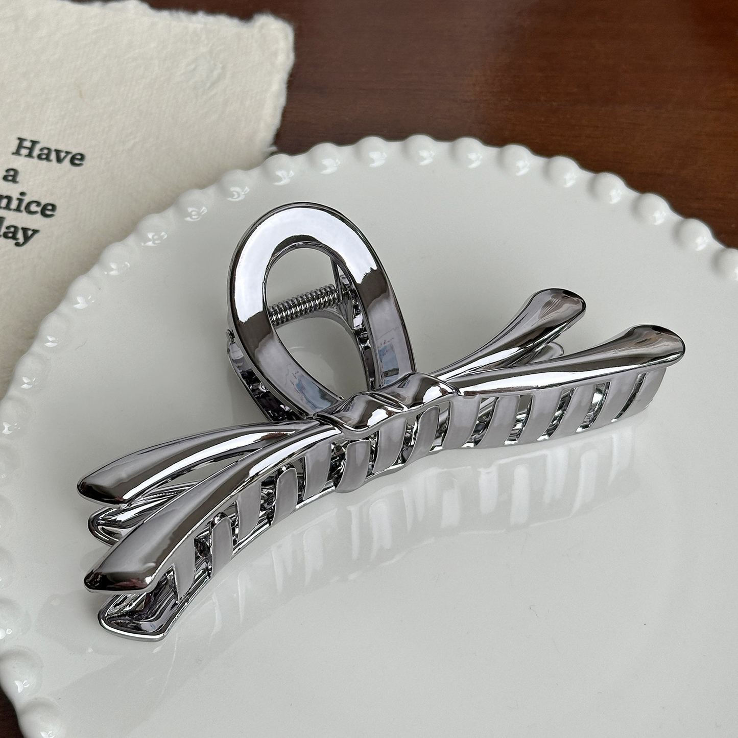 High-end metallic silver resin hair clip, large size, updo hair clip, versatile ponytail clip